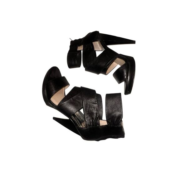 Michael Kors Black Peep Toe Strappy Leather Bootie High Heels Size 7 - Picture 2 of 6